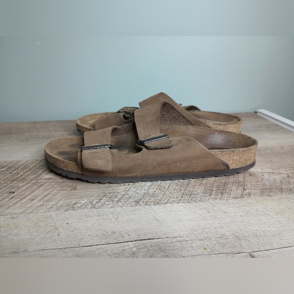 Birkenstock Arizona Suede Sandals 41 Womens 10 Mens 8 Brown Tan Buckle Comfort - Picture 4 of 14